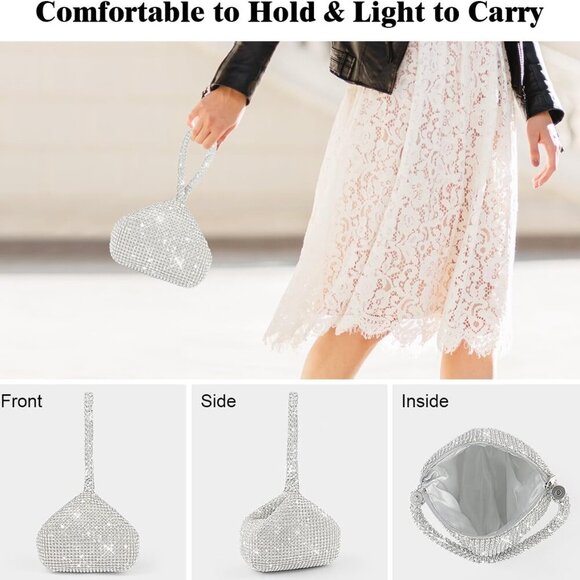 Women Evening Clutch Bag Rhinestone Glitter Compact Prom Party Wedding - Picture 6 of 10